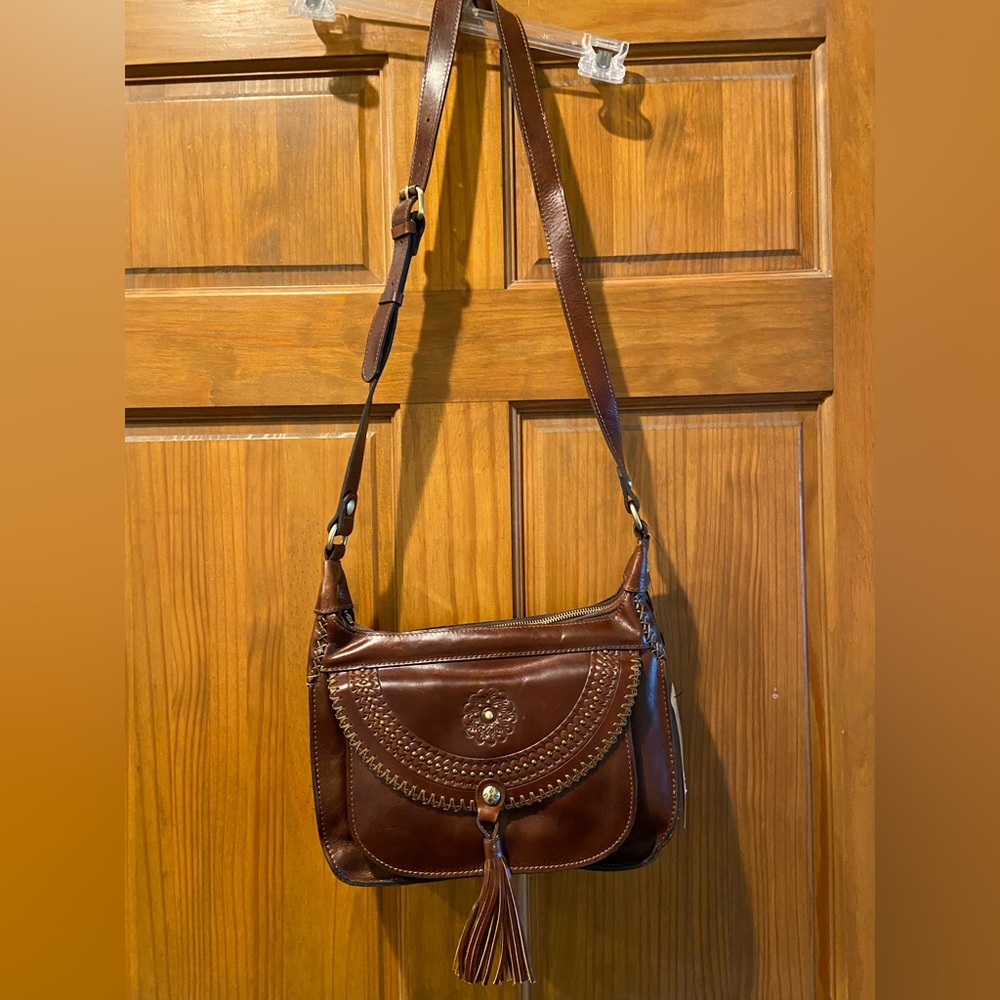 NWT! Patricia Nash Camila Elegant Brown Leather Shoulder hobo Bag